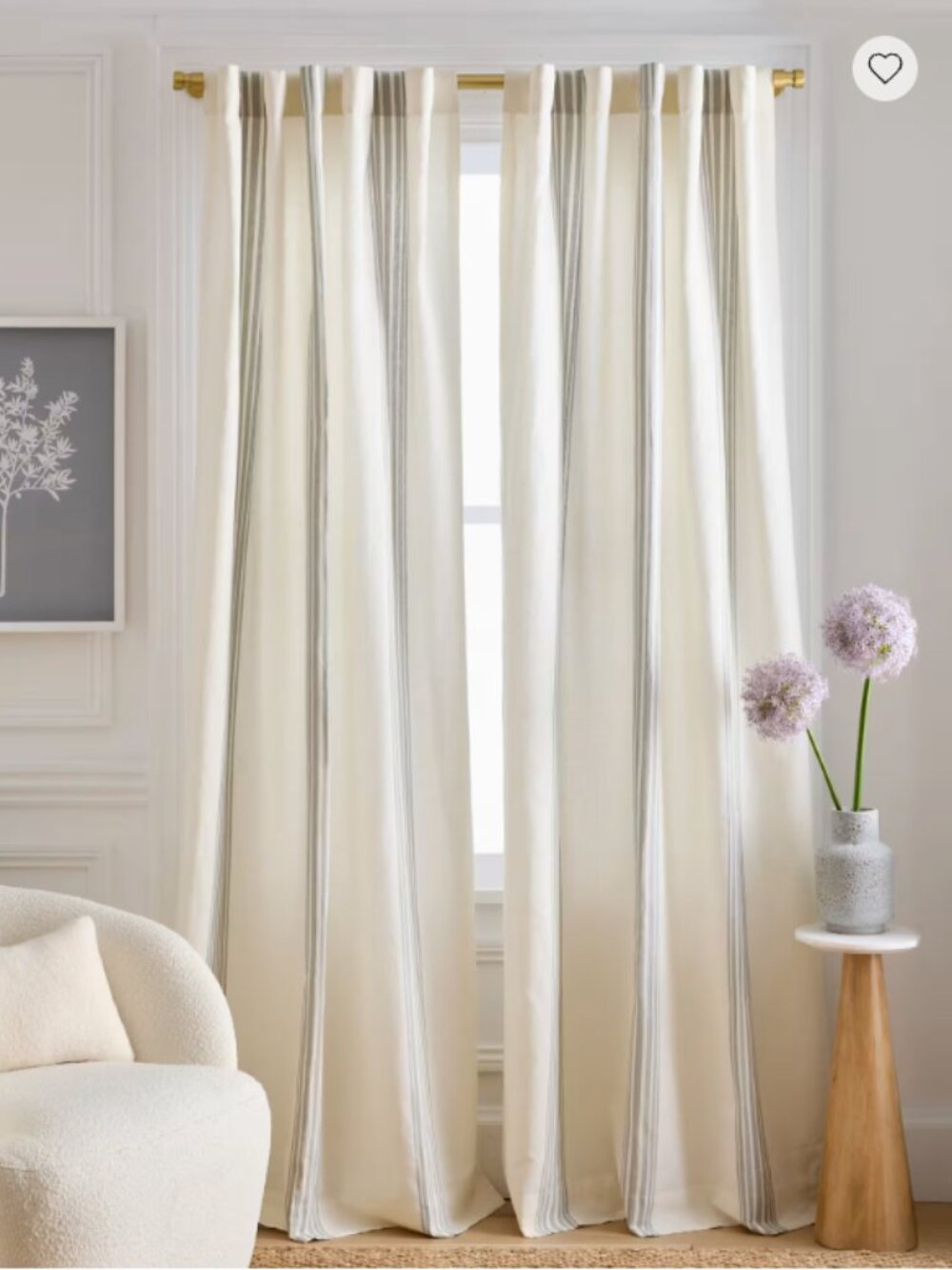 NWOT Quince Coastal Stripe Curtain Panel - 48x108 - Filtering Sage? #5